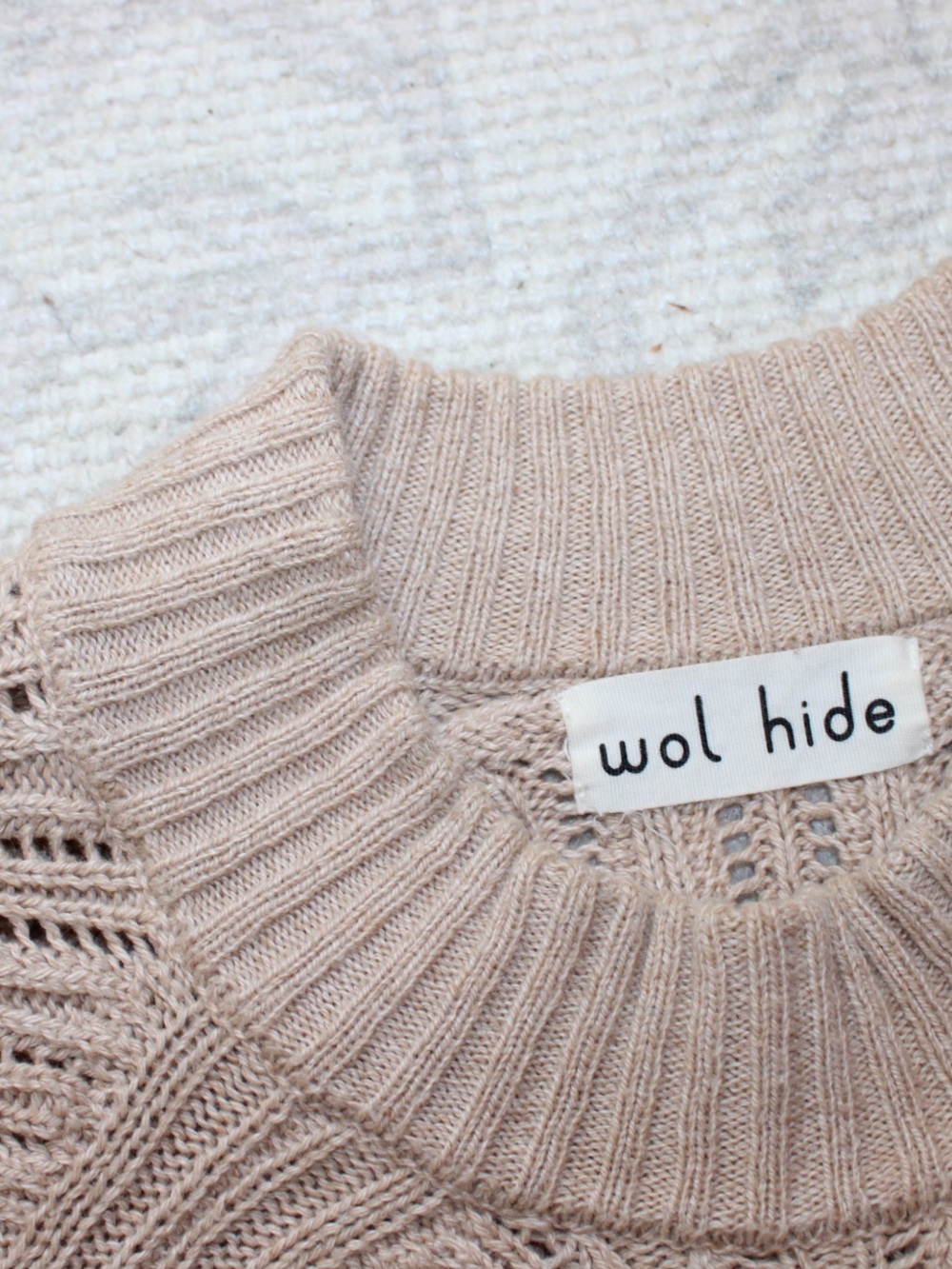 Wol Hide Beige Open-Knit Crewneck Sweater - Picture 12 of 12